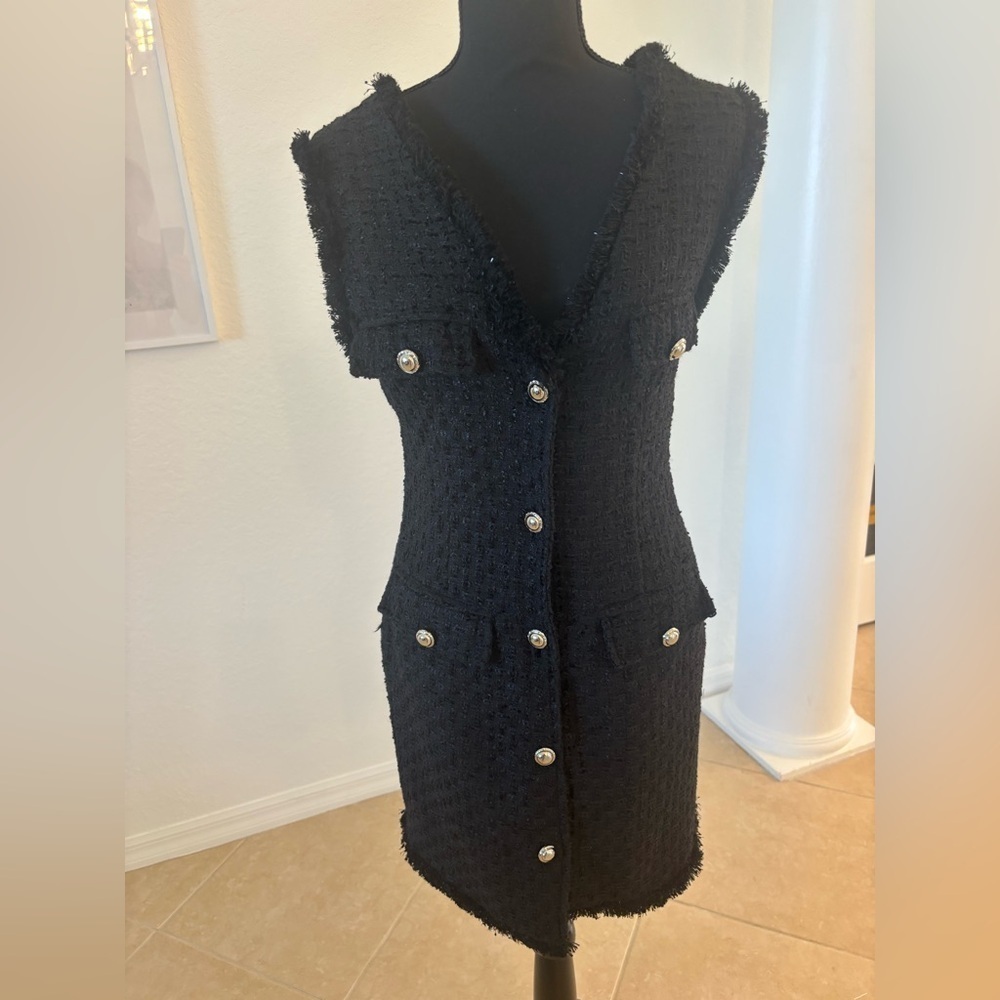 Elegant Black Tweed Button-Down Dress. Brand new .